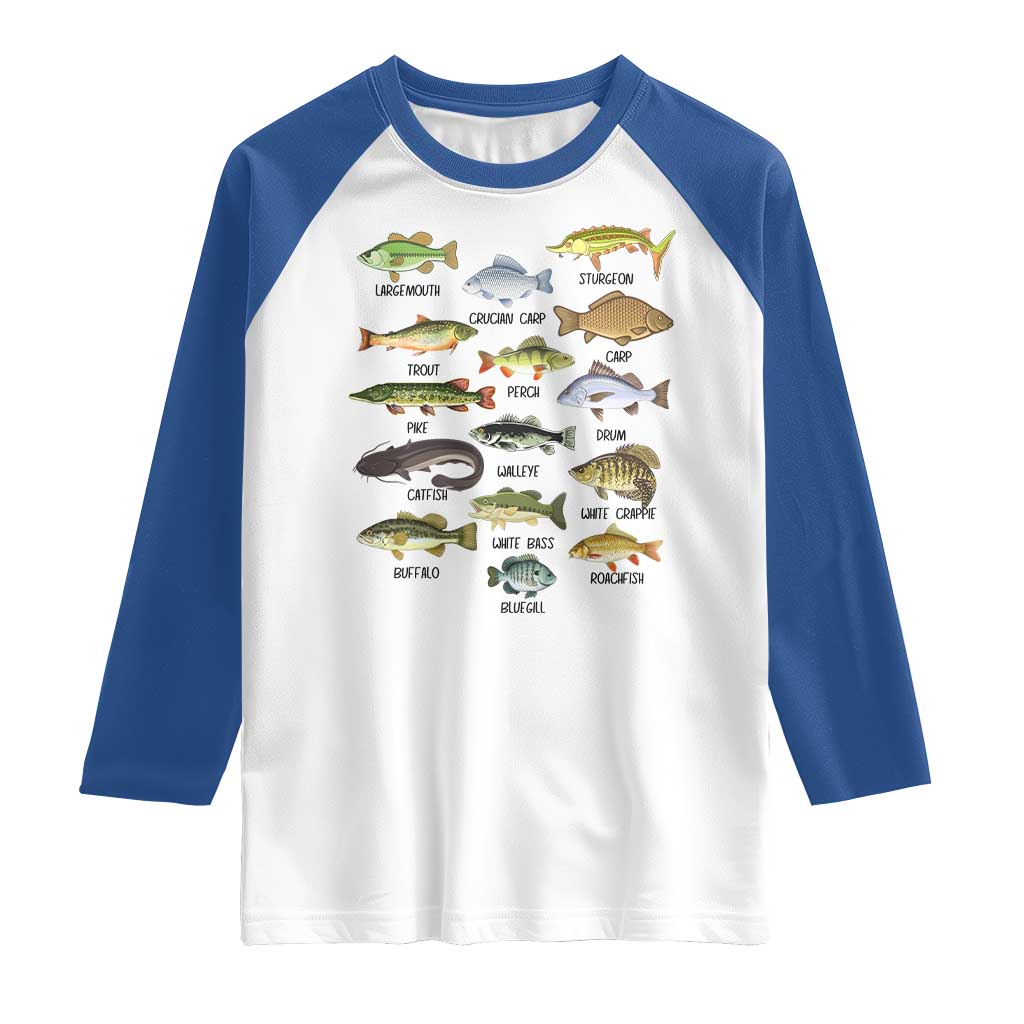 Freshwater Fish Species Raglan Shirt Funny Fishing Types Fisherman Dad
