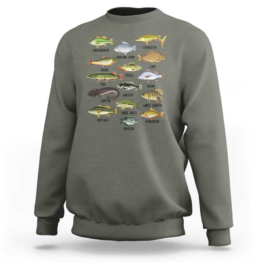 Freshwater Fish Species Sweatshirt Funny Fishing Types Fisherman Dad