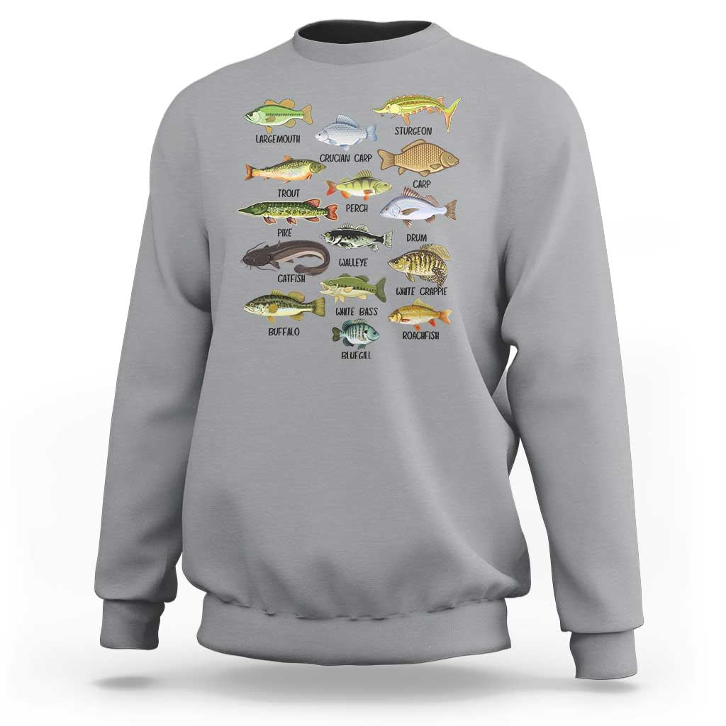 Freshwater Fish Species Sweatshirt Funny Fishing Types Fisherman Dad
