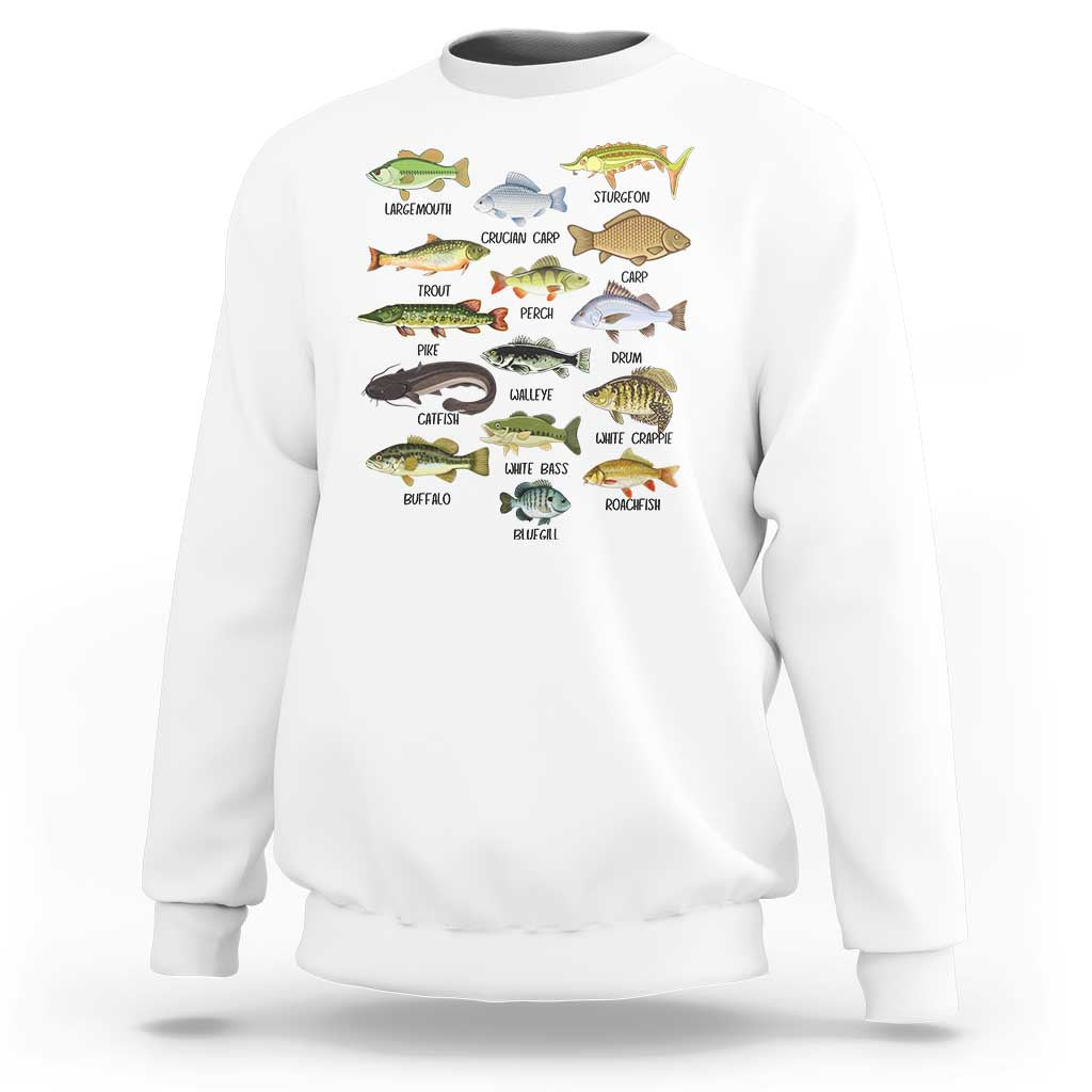 Freshwater Fish Species Sweatshirt Funny Fishing Types Fisherman Dad