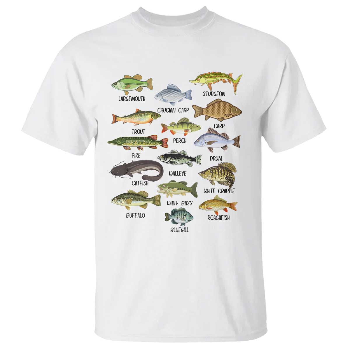 Freshwater Fish Species T Shirt Funny Fishing Types Fisherman Dad