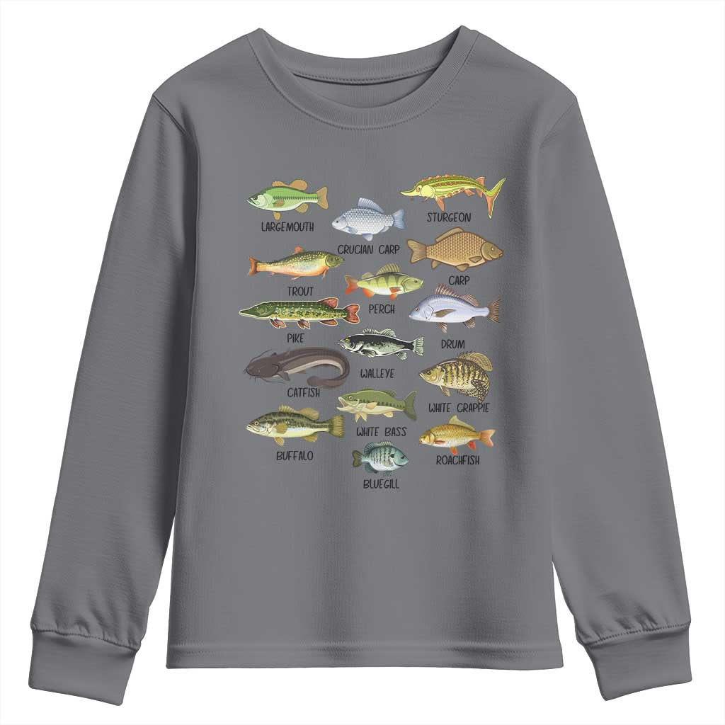 Freshwater Fish Species Youth Sweatshirt Funny Fishing Types Fisherman Dad