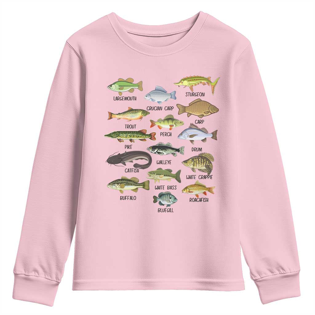 Freshwater Fish Species Youth Sweatshirt Funny Fishing Types Fisherman Dad