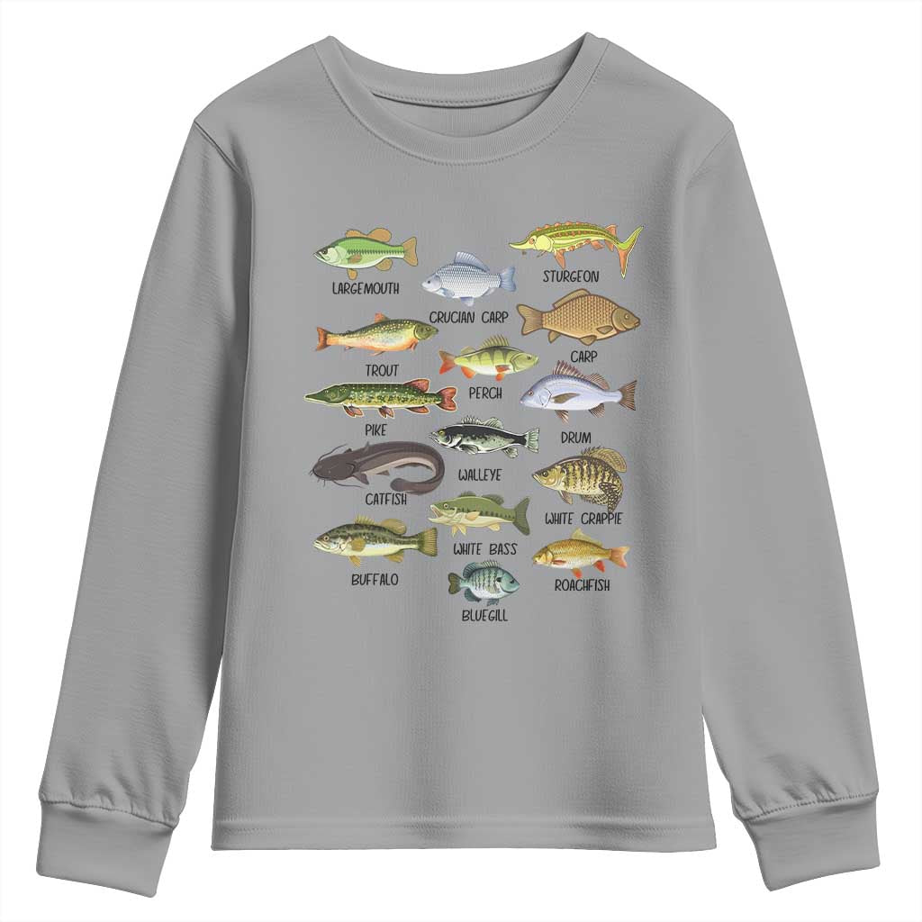 Freshwater Fish Species Youth Sweatshirt Funny Fishing Types Fisherman Dad