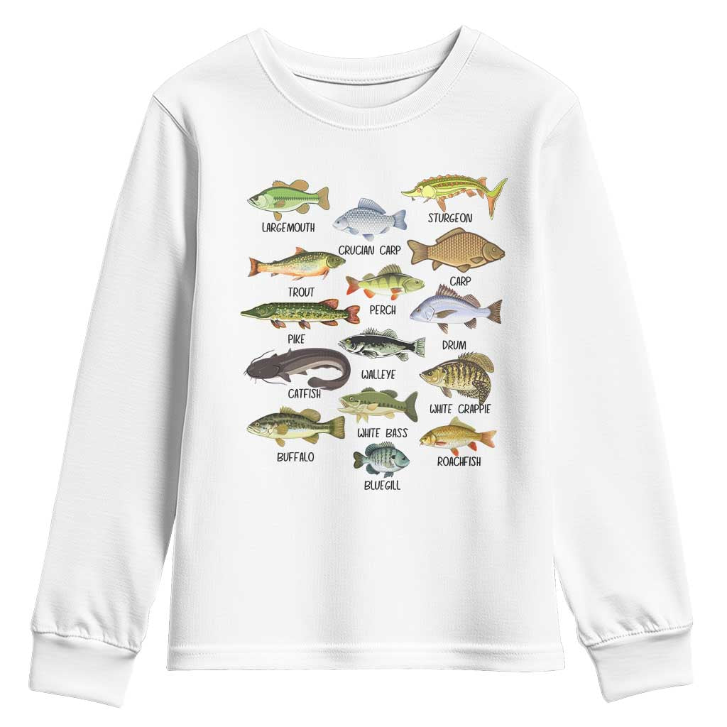 Freshwater Fish Species Youth Sweatshirt Funny Fishing Types Fisherman Dad