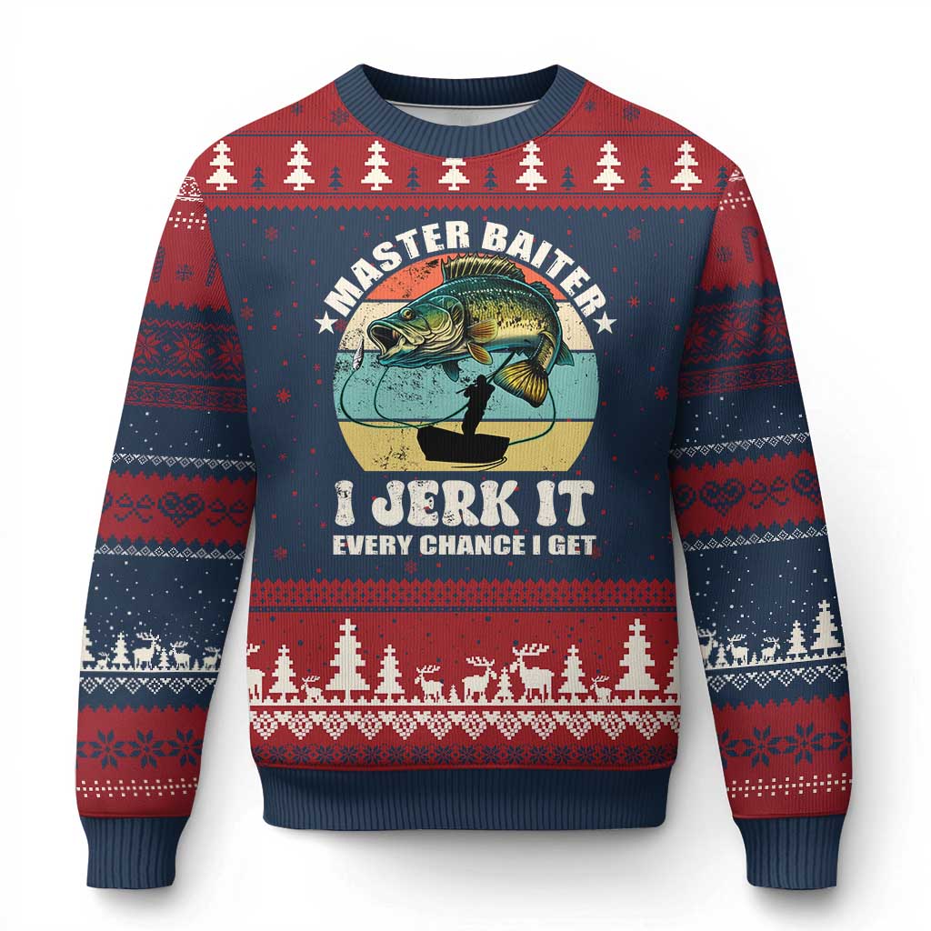 Funny Fishing Master-Baiter Ugly Christmas Sweater Kayak Fishing Dad Grandpa Bass Fish Adult Humor - Wonder Print Shop
