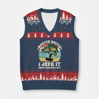 Funny Fishing Master-Baiter V-Neck Knit Sweater Vest Kayak Fishing Dad Grandpa Bass Fish Adult Humor - Wonder Print Shop