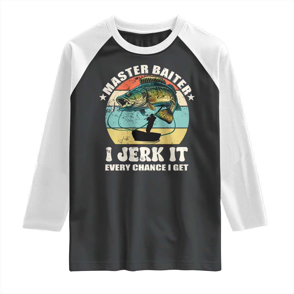 Funny Fishing Master-Baiter Raglan Shirt Kayak Fishing Dad Grandpa Bass Fish Adult Humor