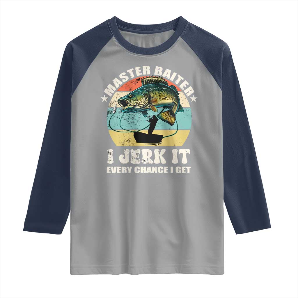 Funny Fishing Master-Baiter Raglan Shirt Kayak Fishing Dad Grandpa Bass Fish Adult Humor