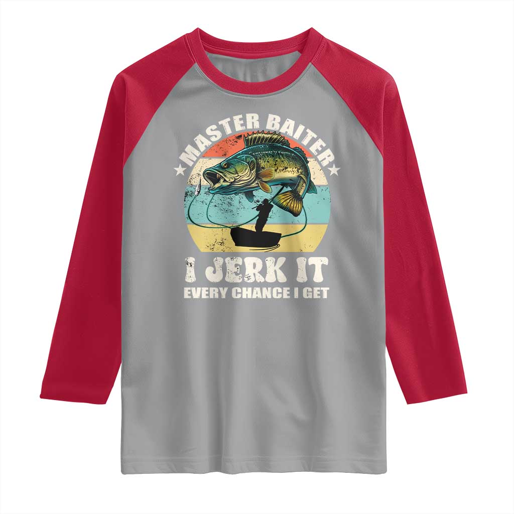 Funny Fishing Master-Baiter Raglan Shirt Kayak Fishing Dad Grandpa Bass Fish Adult Humor