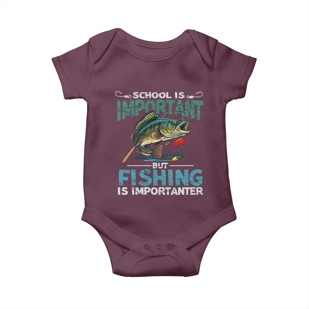 Funny Fishing Baby Onesie School Is Important But Fishing Is Importanter Bass Fisherman