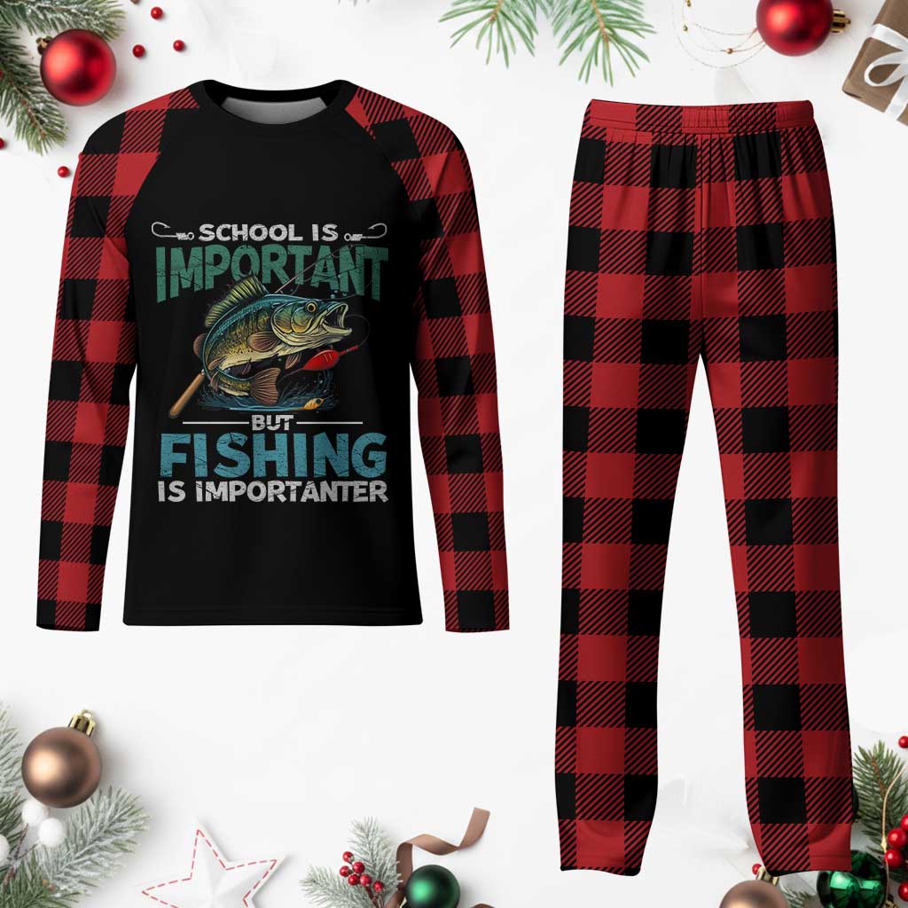 Funny Fishing Plaid Pajama Set School Is Important But Fishing Is Importanter Bass Fisherman - Wonder Print Shop