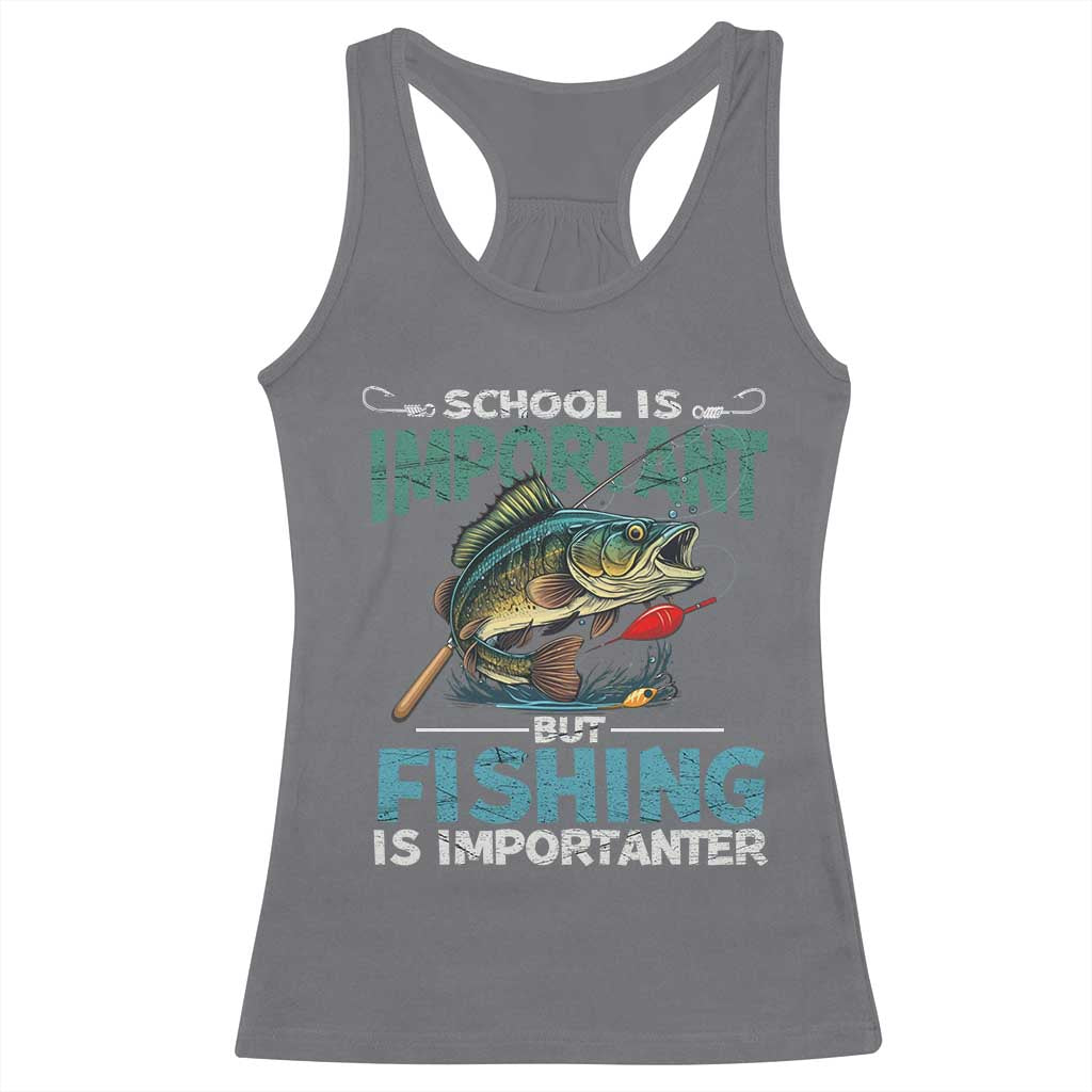Funny Fishing Racerback Tank Top School Is Important But Fishing Is Importanter Bass Fisherman