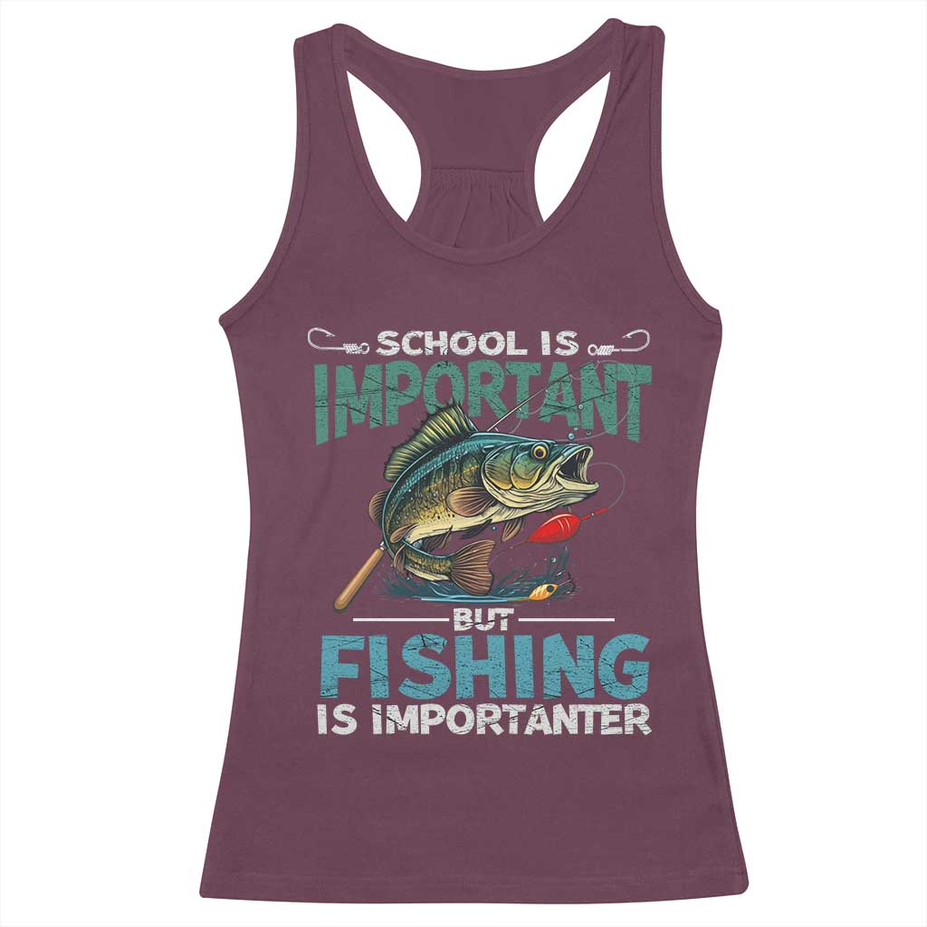Funny Fishing Racerback Tank Top School Is Important But Fishing Is Importanter Bass Fisherman