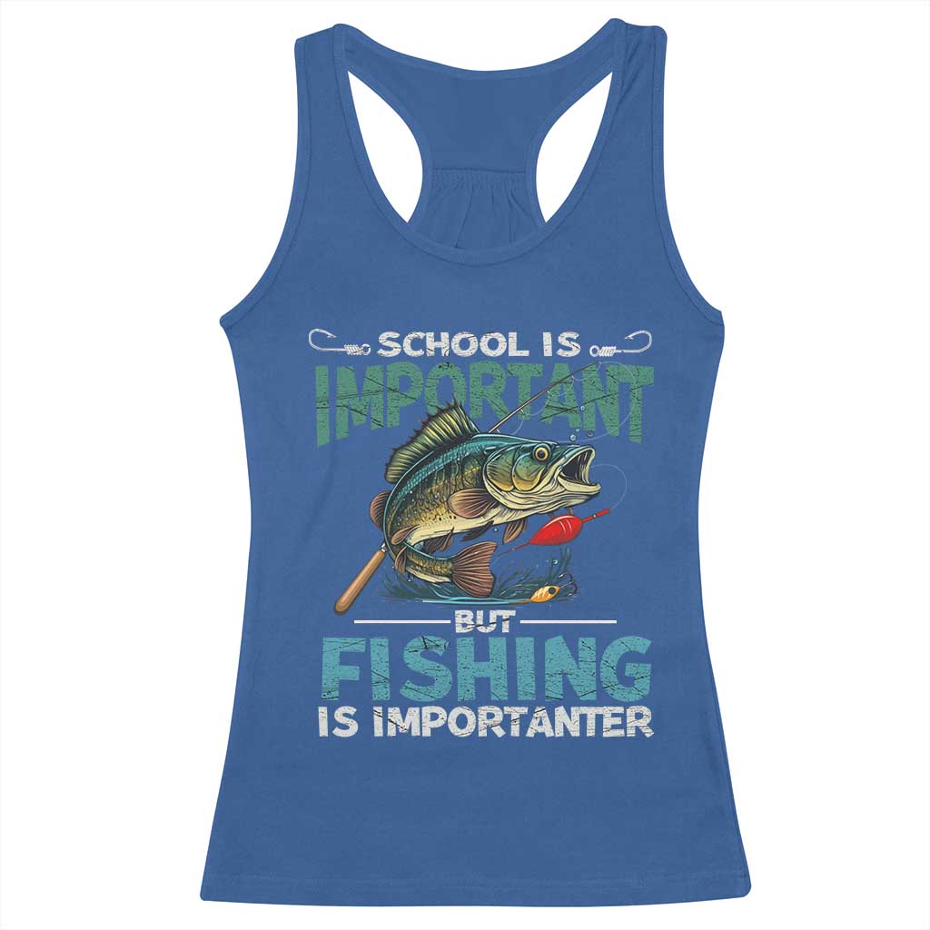 Funny Fishing Racerback Tank Top School Is Important But Fishing Is Importanter Bass Fisherman
