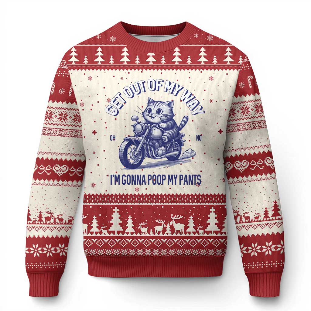Funny Cat Meme Ugly Christmas Sweater Get Out of My Way Gonna Poop My Pants Adult Humor Meme - Wonder Print Shop