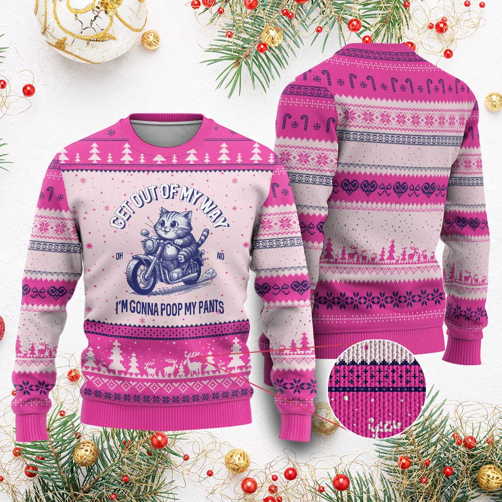 Funny Cat Meme Ugly Christmas Sweater Get Out of My Way Gonna Poop My Pants Adult Humor Meme - Wonder Print Shop