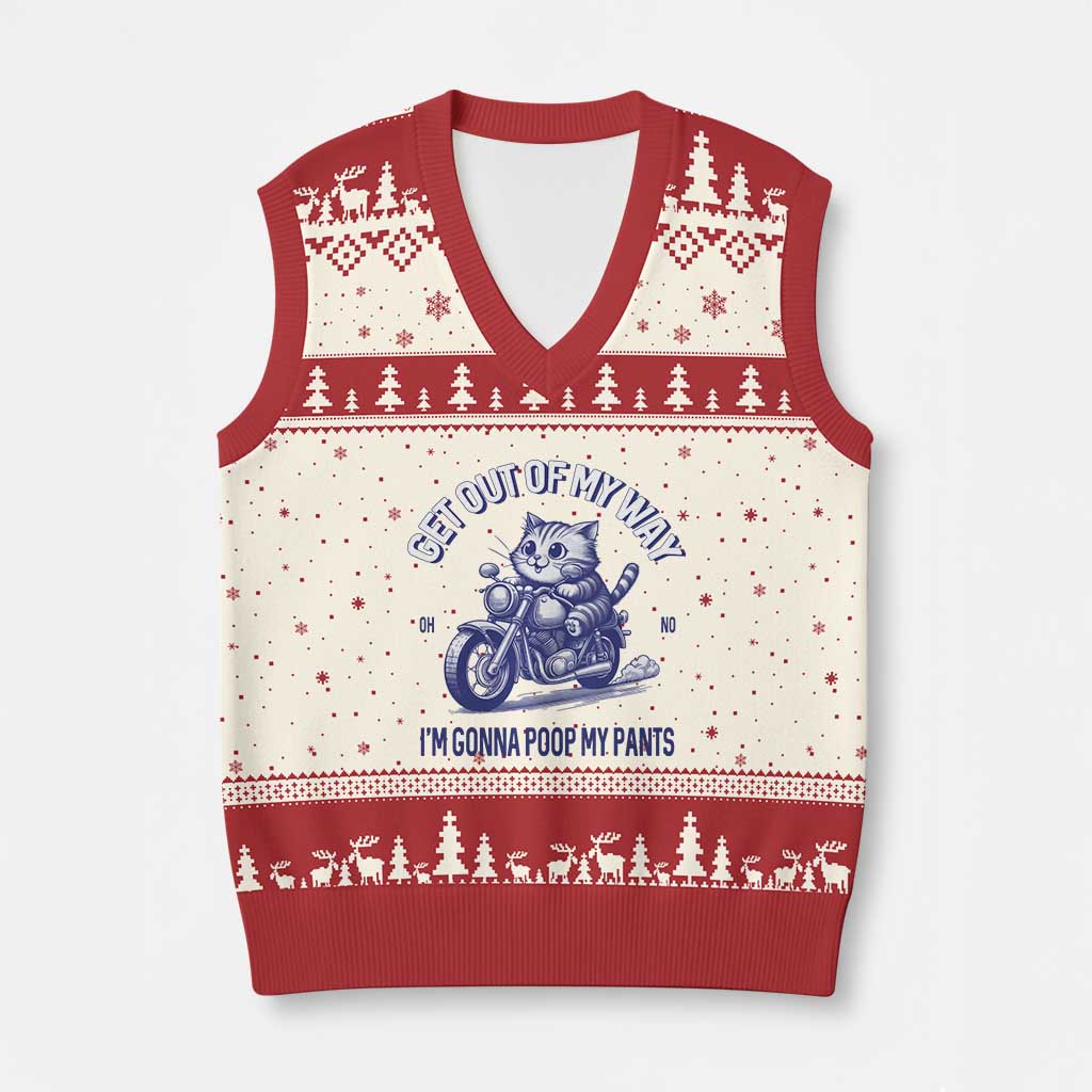 Funny Cat Meme V-Neck Knit Sweater Vest Get Out of My Way Gonna Poop My Pants Adult Humor Meme - Wonder Print Shop