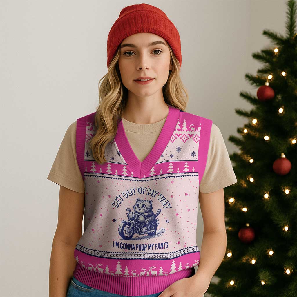 Funny Cat Meme V-Neck Knit Sweater Vest Get Out of My Way Gonna Poop My Pants Adult Humor Meme - Wonder Print Shop