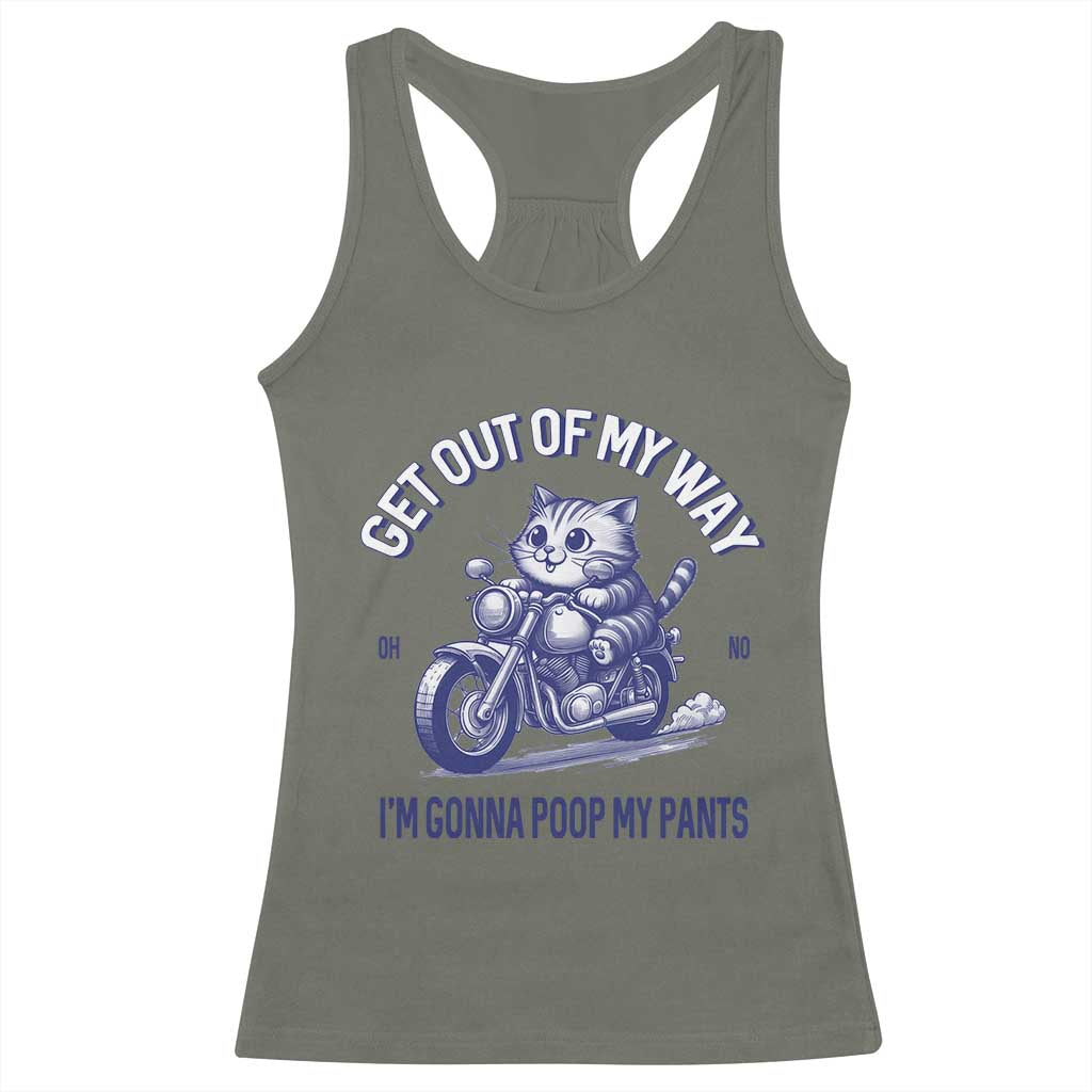 Funny Cat Meme Racerback Tank Top Get Out of My Way Gonna Poop My Pants Adult Humor Meme