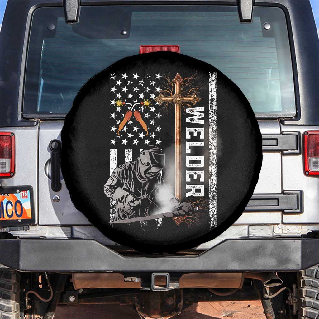 American Welder Spare Tire Cover Welding USA Flag Christian Cross