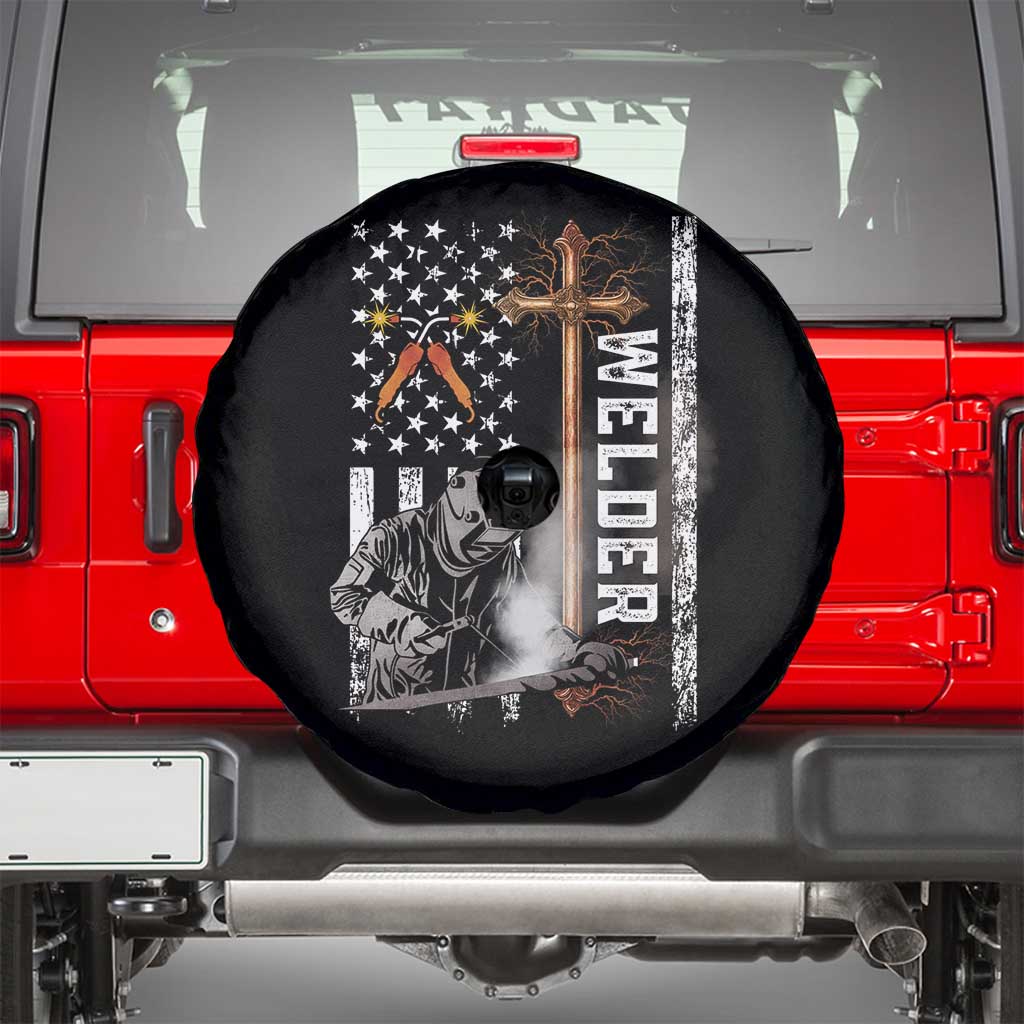 American Welder Spare Tire Cover Welding USA Flag Christian Cross