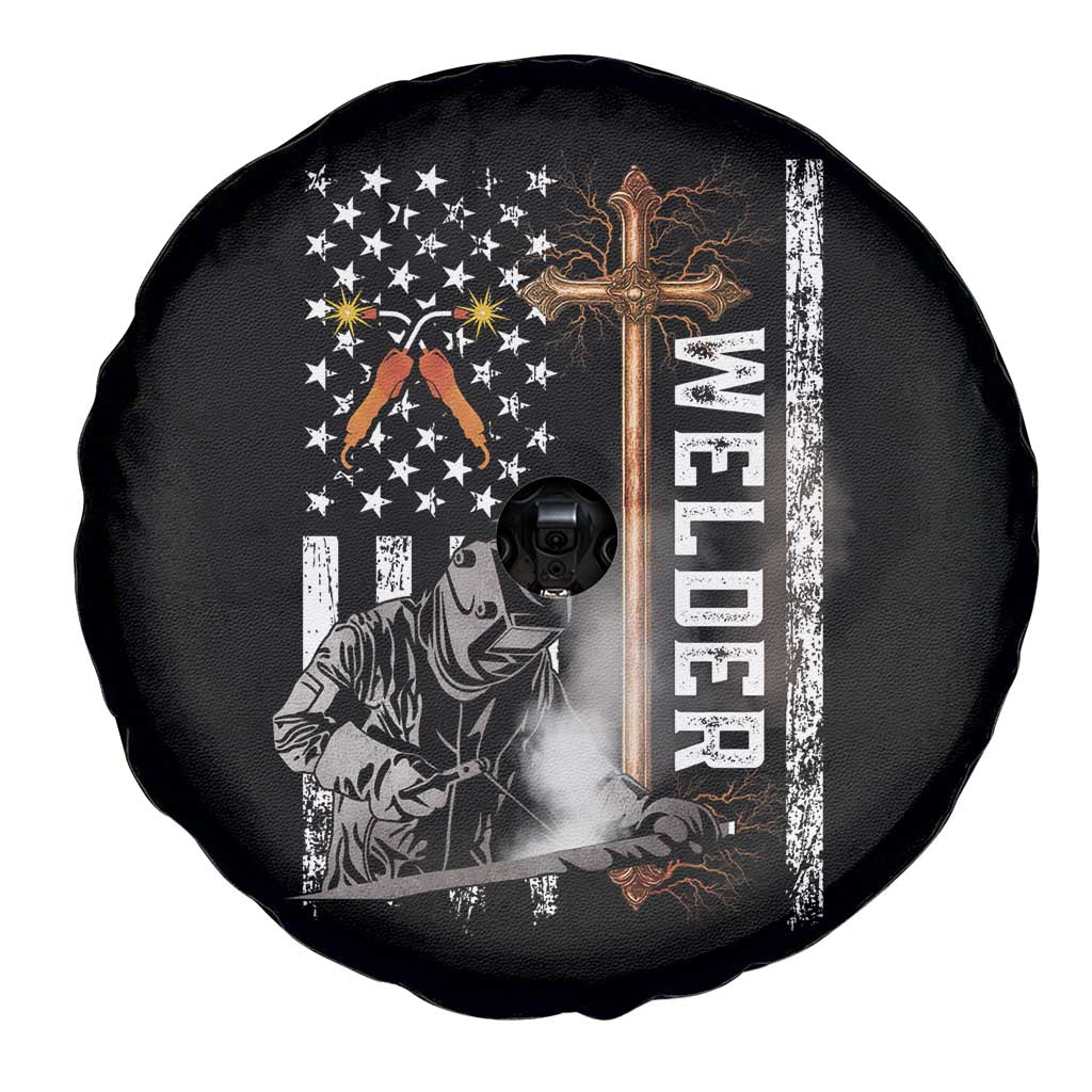 American Welder Spare Tire Cover Welding USA Flag Christian Cross