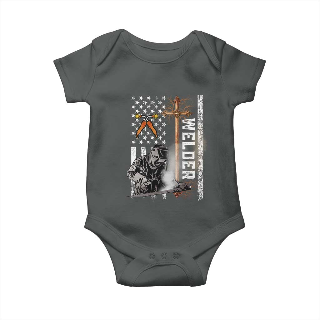 American Welder Baby Onesie Welding USA Flag Christian Cross