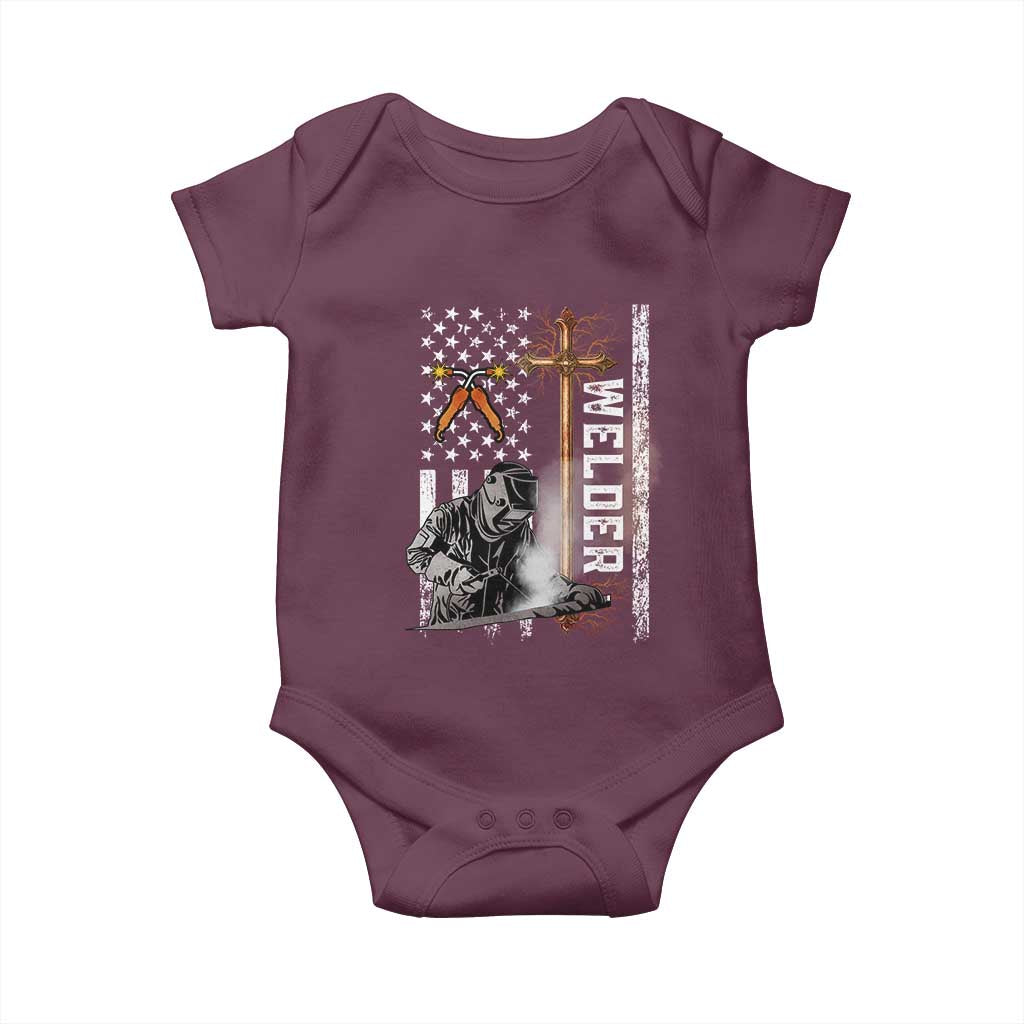 American Welder Baby Onesie Welding USA Flag Christian Cross