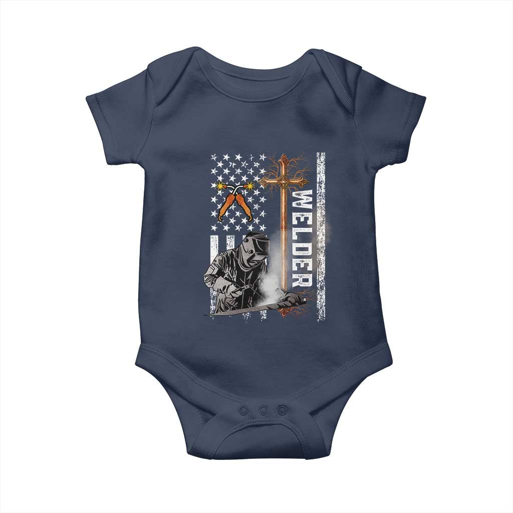 American Welder Baby Onesie Welding USA Flag Christian Cross