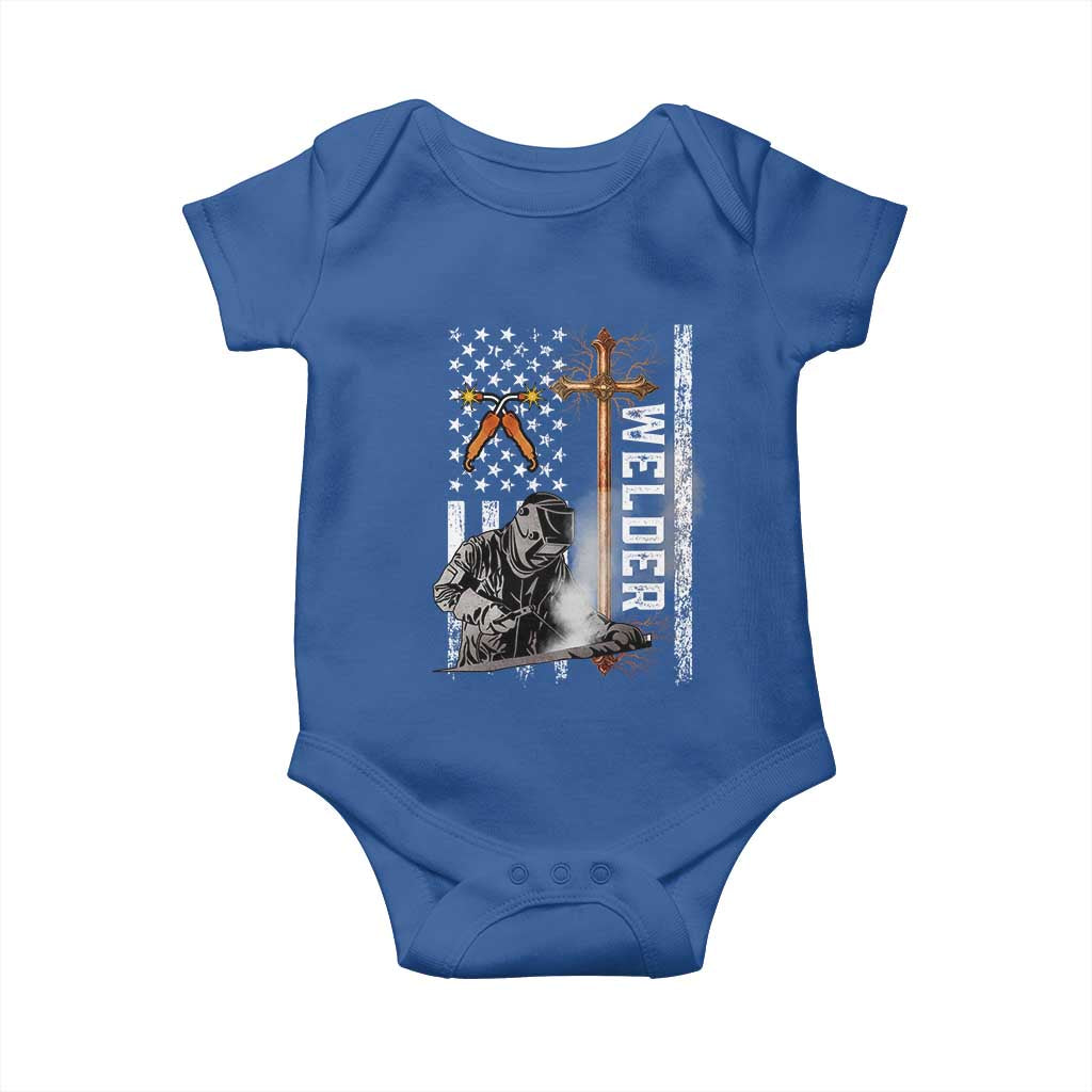 American Welder Baby Onesie Welding USA Flag Christian Cross