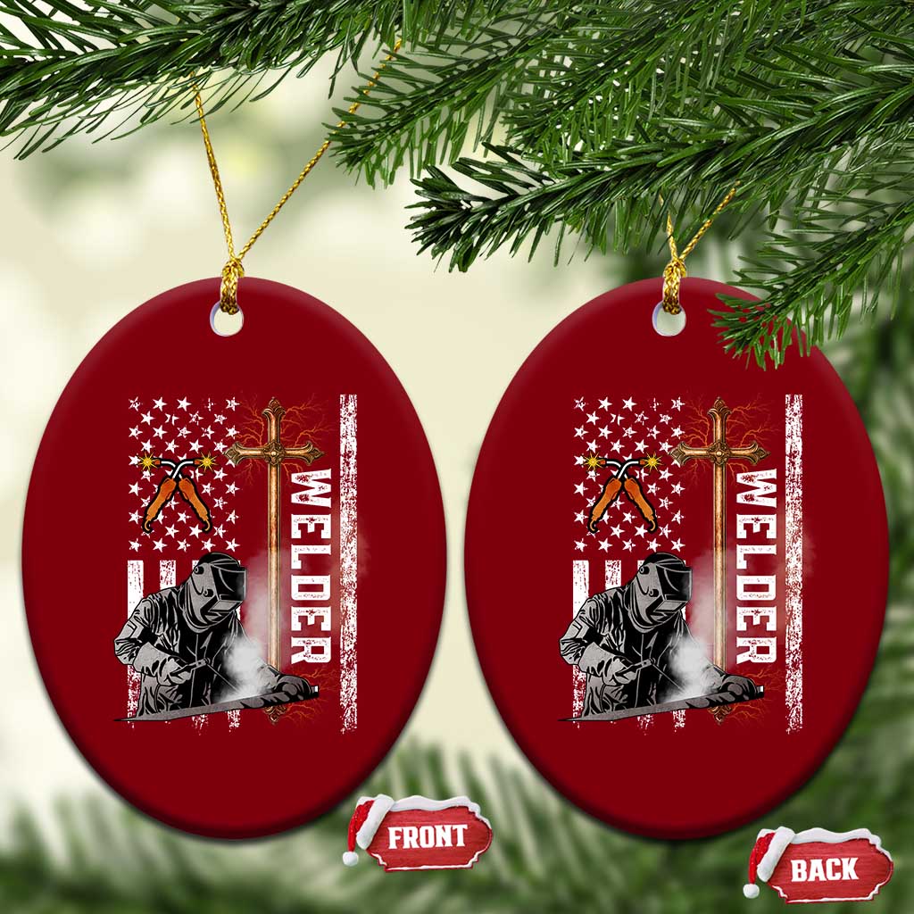 American Welder Ceramic Ornament Welding USA Flag Christian Cross - Wonder Print Shop