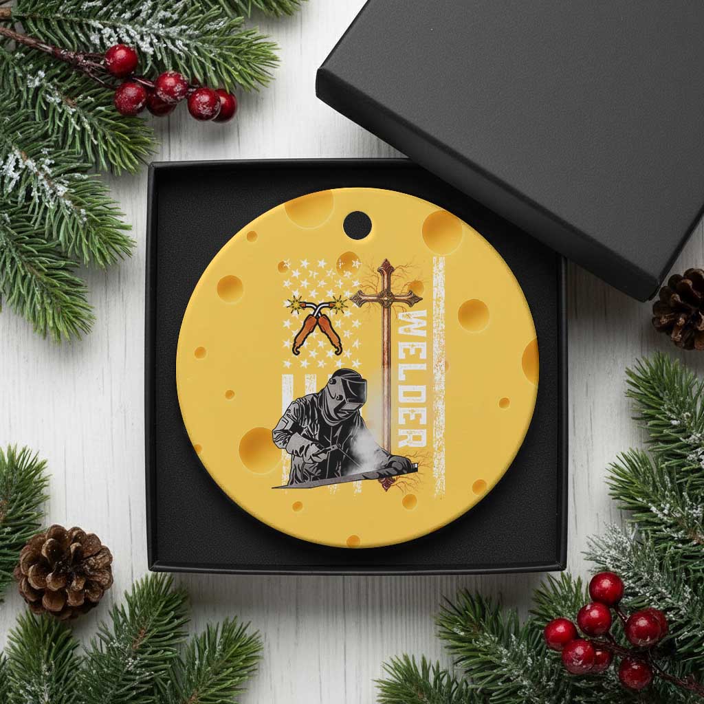 American Welder Ceramic Ornament Welding USA Flag Christian Cross - Wonder Print Shop