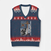 American Welder V-Neck Knit Sweater Vest Welding USA Flag Christian Cross - Wonder Print Shop