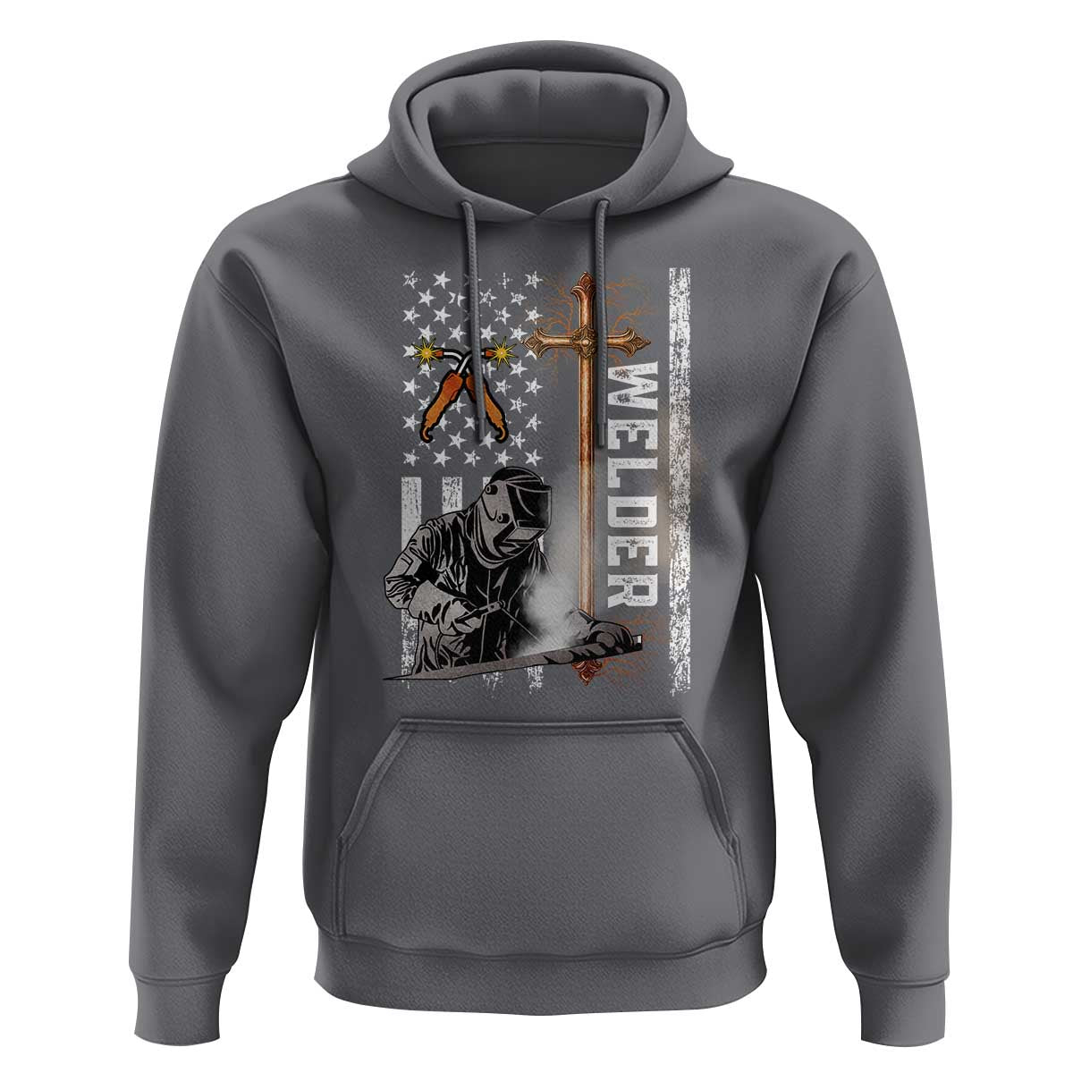 American Welder Hoodie Welding USA Flag Christian Cross