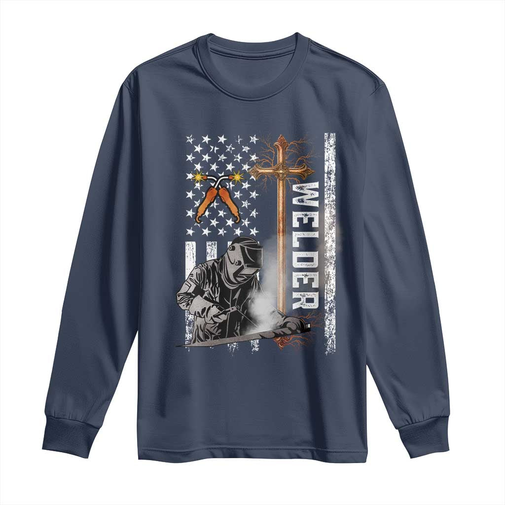 American Welder Long Sleeve Shirt Welding USA Flag Christian Cross