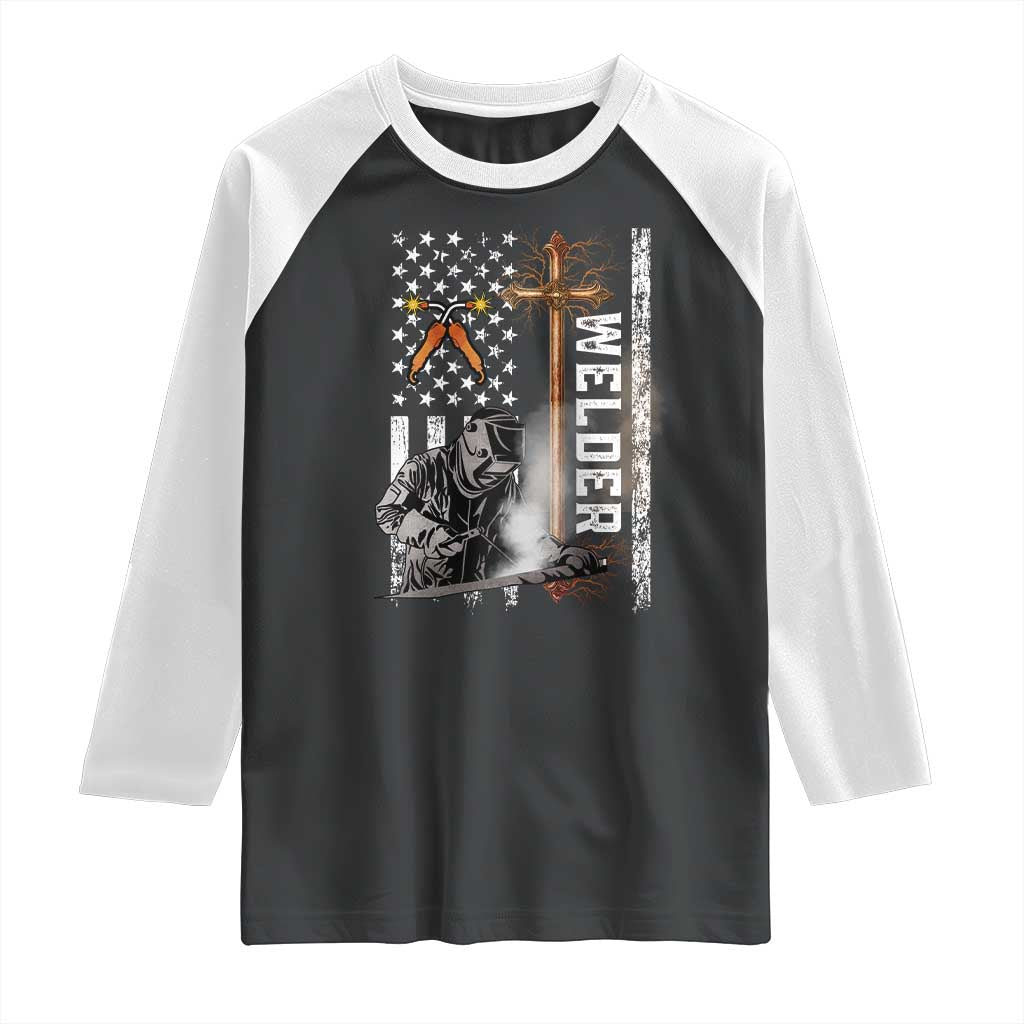 American Welder Raglan Shirt Welding USA Flag Christian Cross