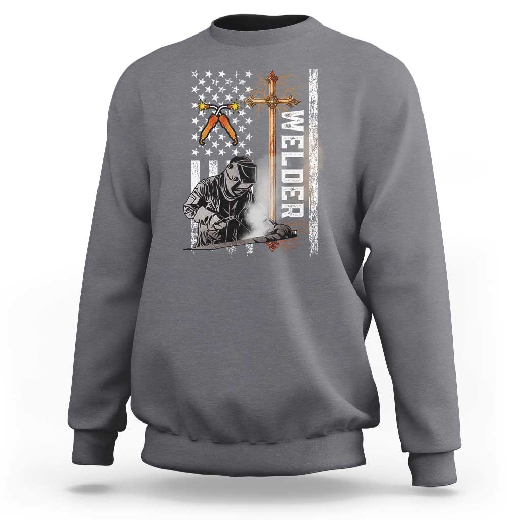 American Welder Sweatshirt Welding USA Flag Christian Cross