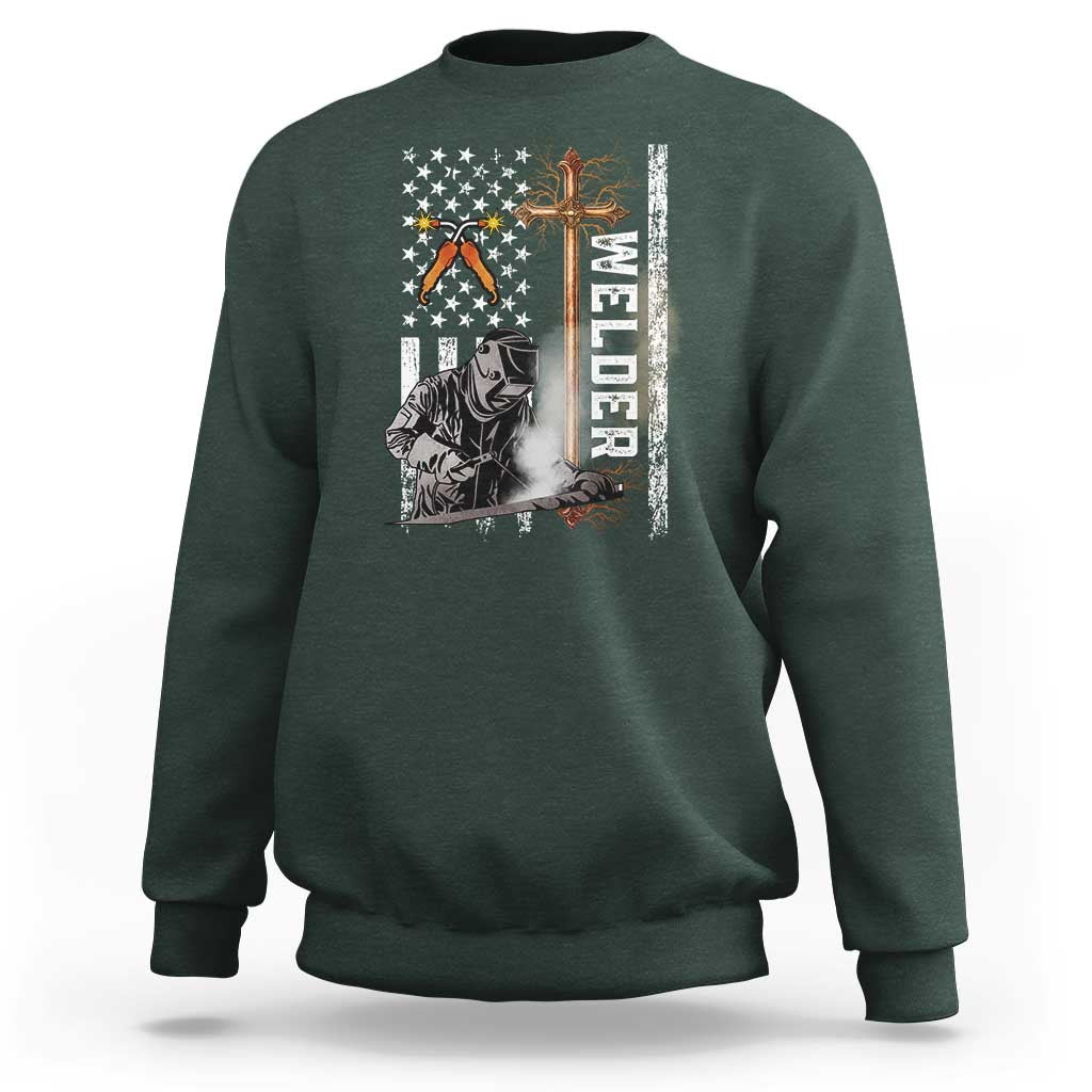 American Welder Sweatshirt Welding USA Flag Christian Cross