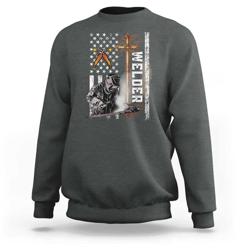 American Welder Sweatshirt Welding USA Flag Christian Cross