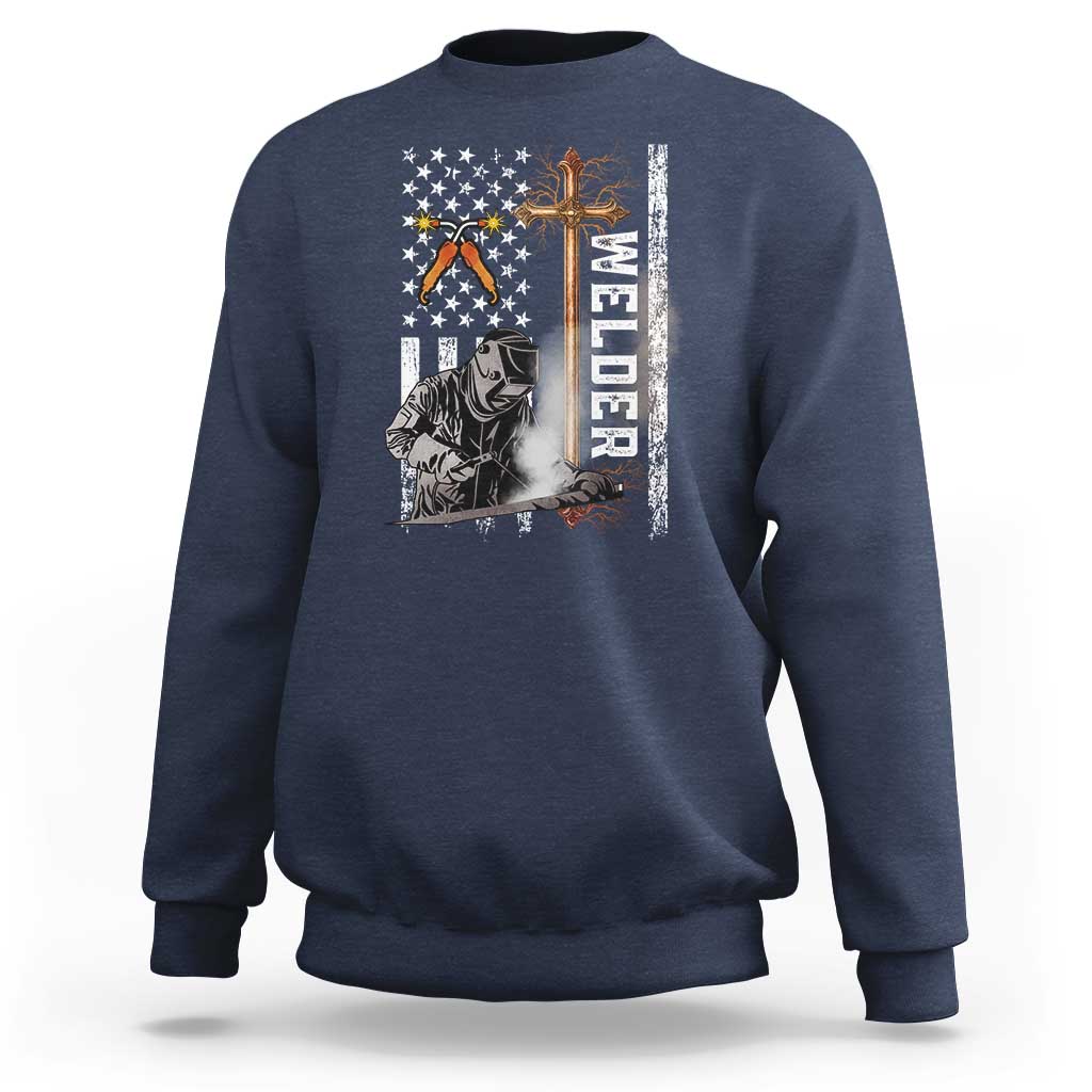 American Welder Sweatshirt Welding USA Flag Christian Cross