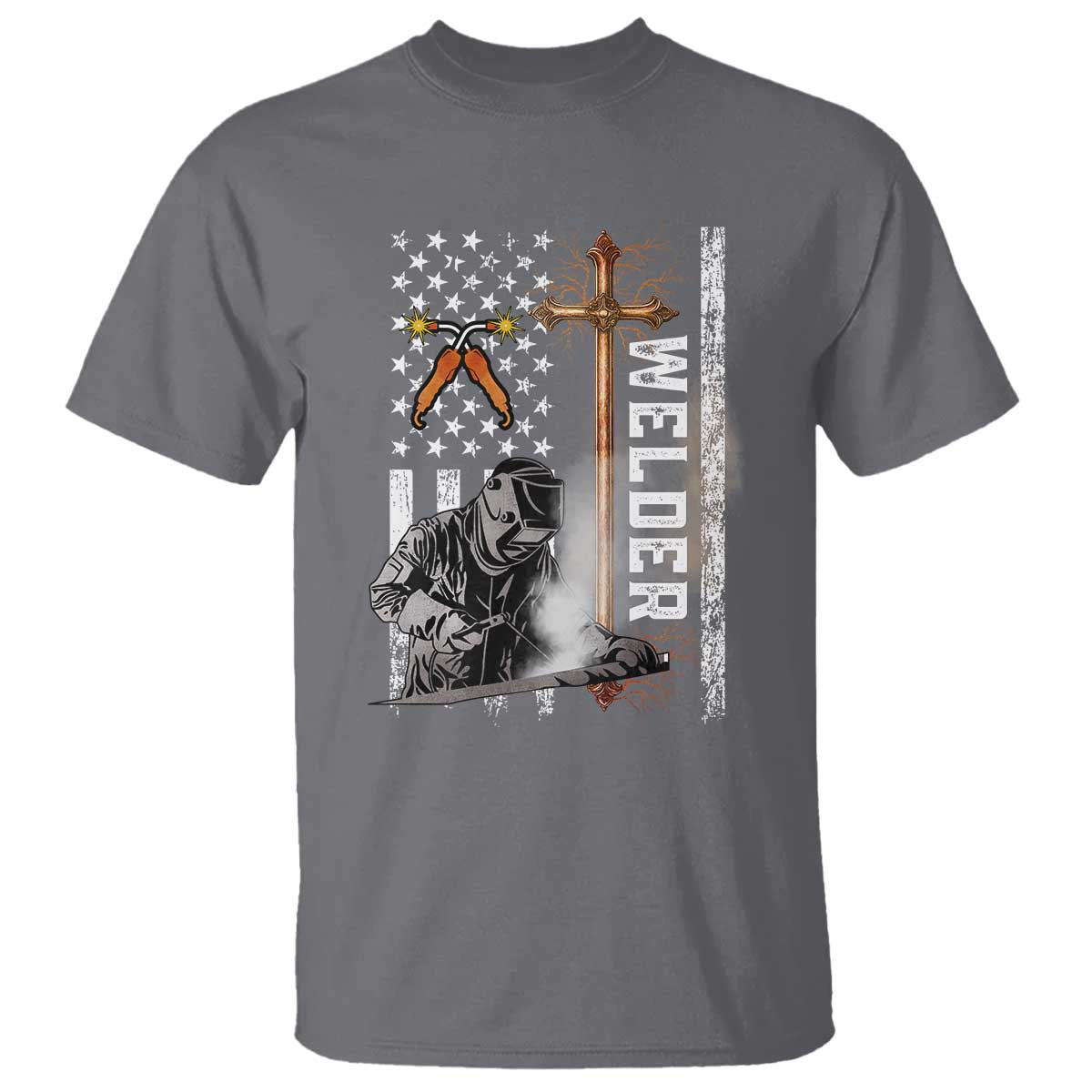 American Welder T Shirt Welding USA Flag Christian Cross