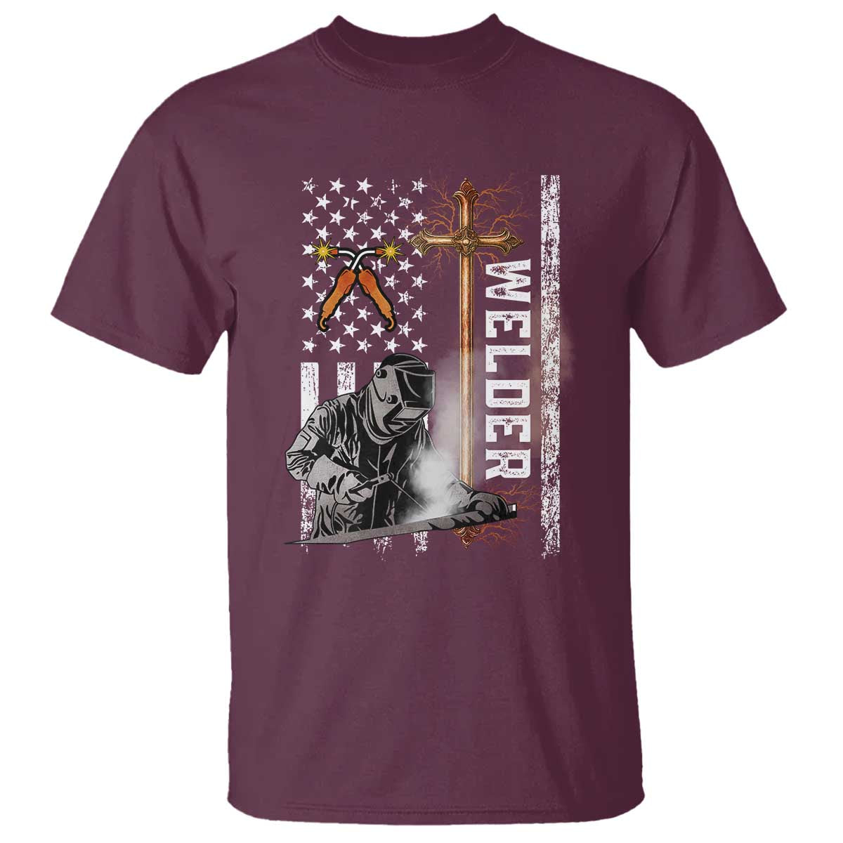 American Welder T Shirt Welding USA Flag Christian Cross