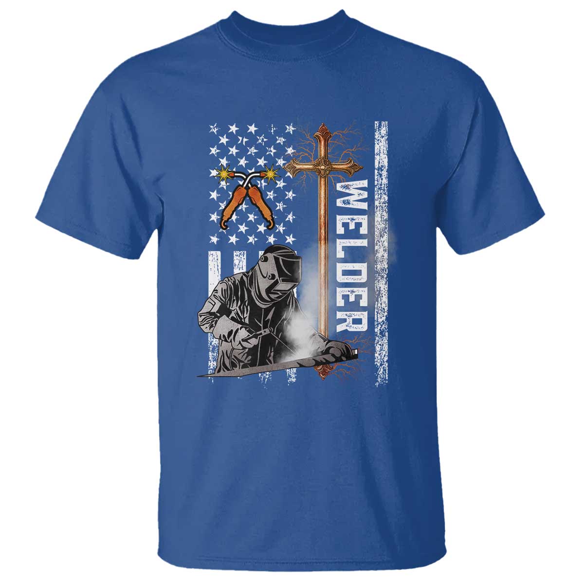 American Welder T Shirt Welding USA Flag Christian Cross