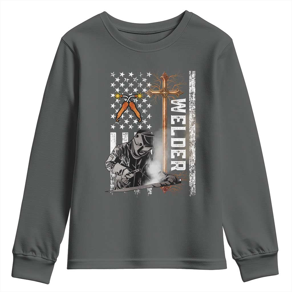 American Welder Youth Sweatshirt Welding USA Flag Christian Cross