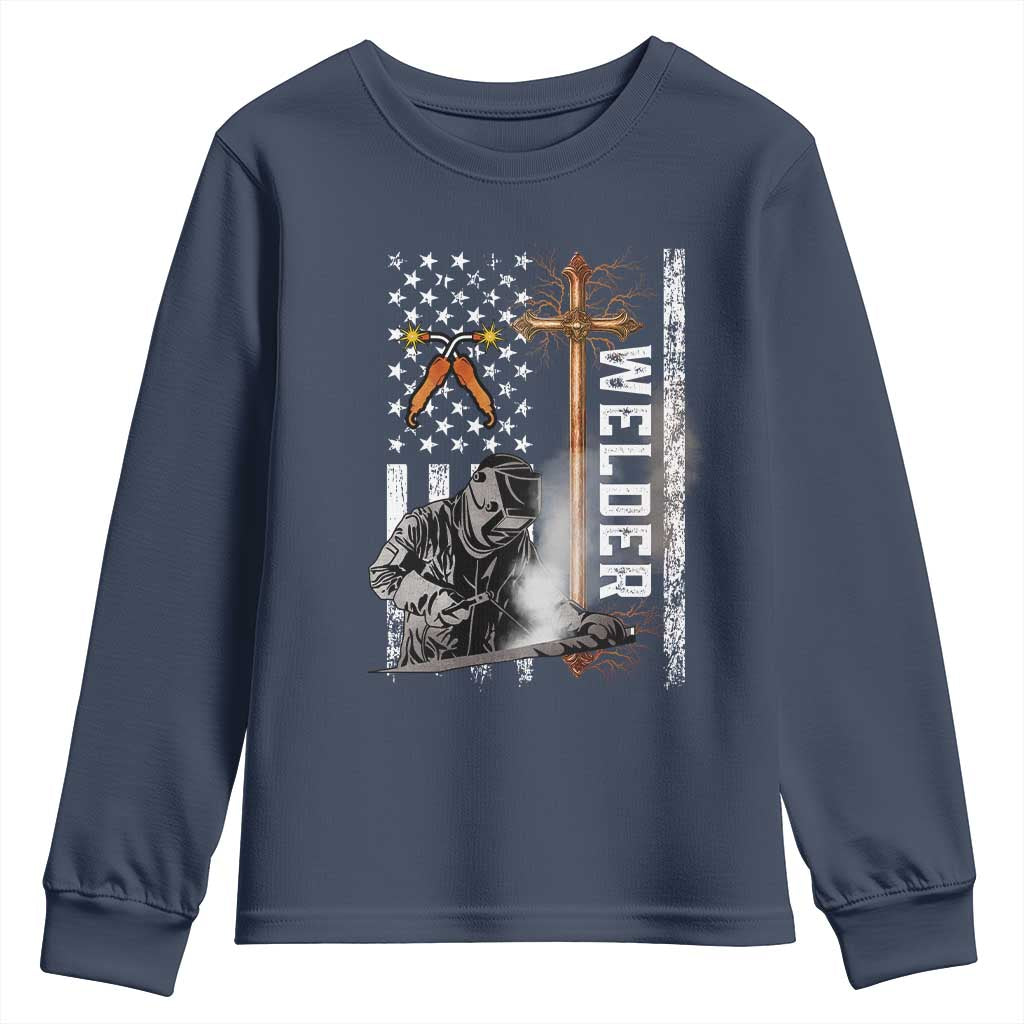 American Welder Youth Sweatshirt Welding USA Flag Christian Cross