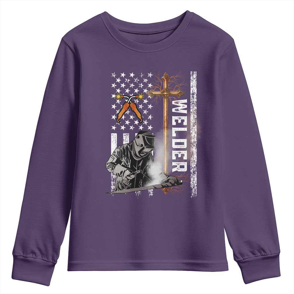 American Welder Youth Sweatshirt Welding USA Flag Christian Cross