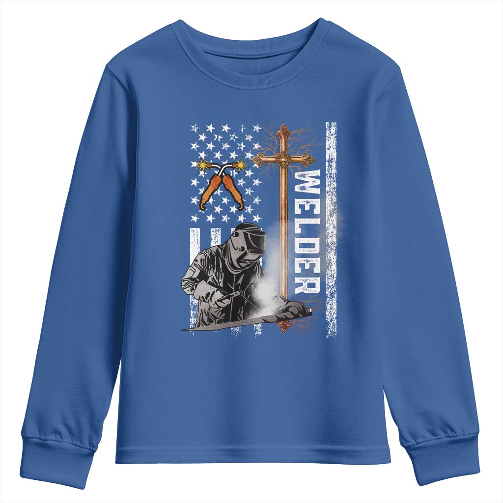 American Welder Youth Sweatshirt Welding USA Flag Christian Cross