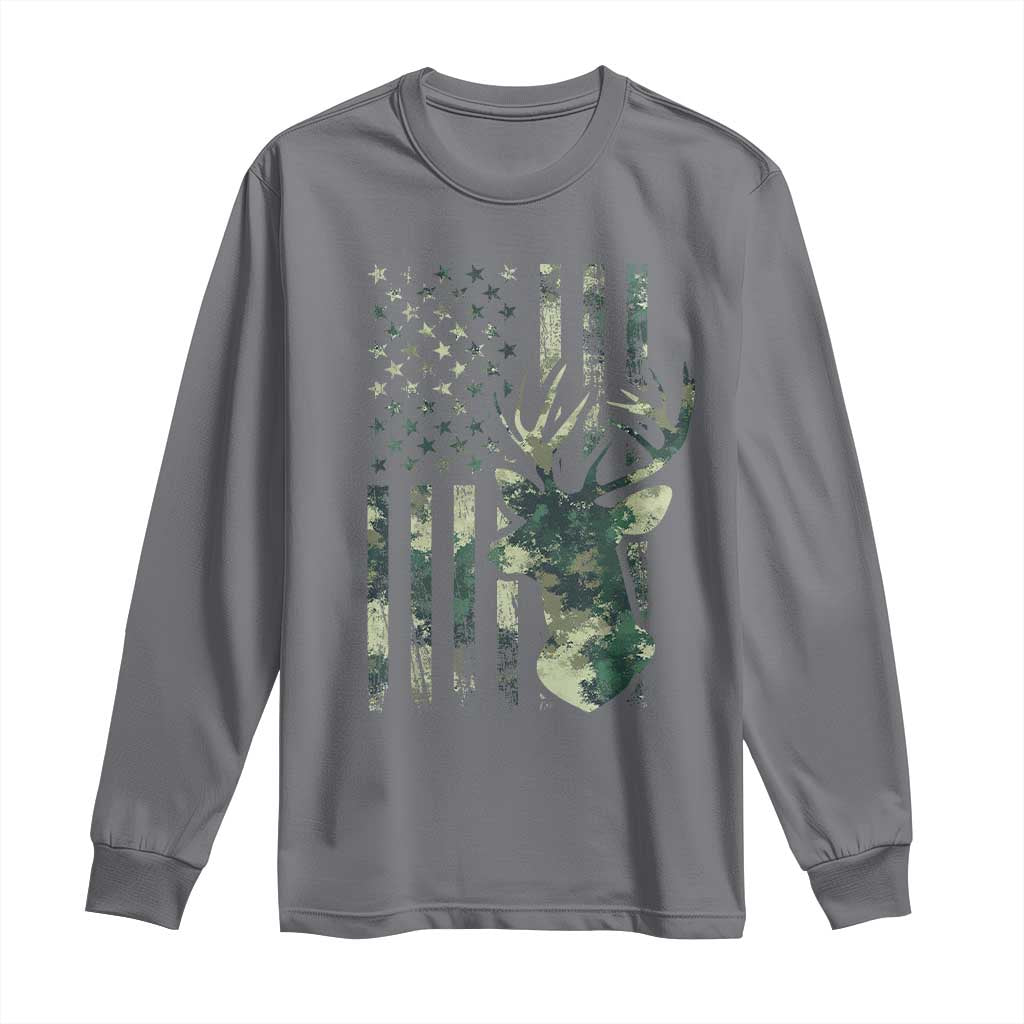 Deer Hunting Camouflage Long Sleeve Shirt Camo US Flag