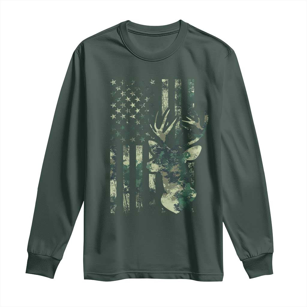 Deer Hunting Camouflage Long Sleeve Shirt Camo US Flag